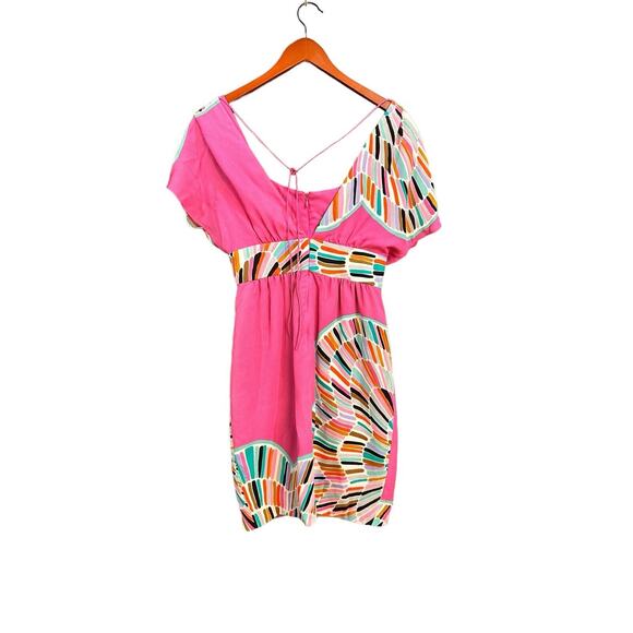 TIBI Pink Floral Deep V-Neck Dress Size 2 100% Silk Barbiecore Summer Beach - Picture 2 of 7